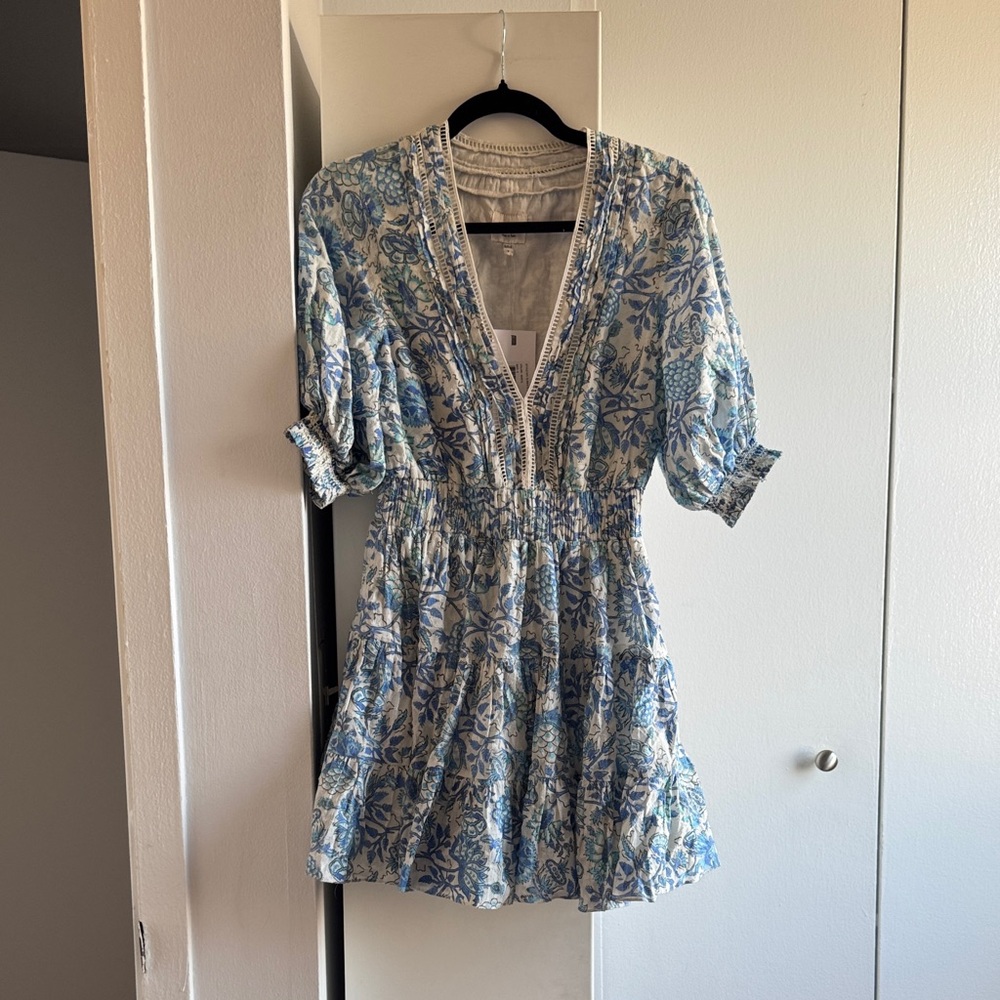 HEMANT & NANDITA Blue and White Floral Mini Dress